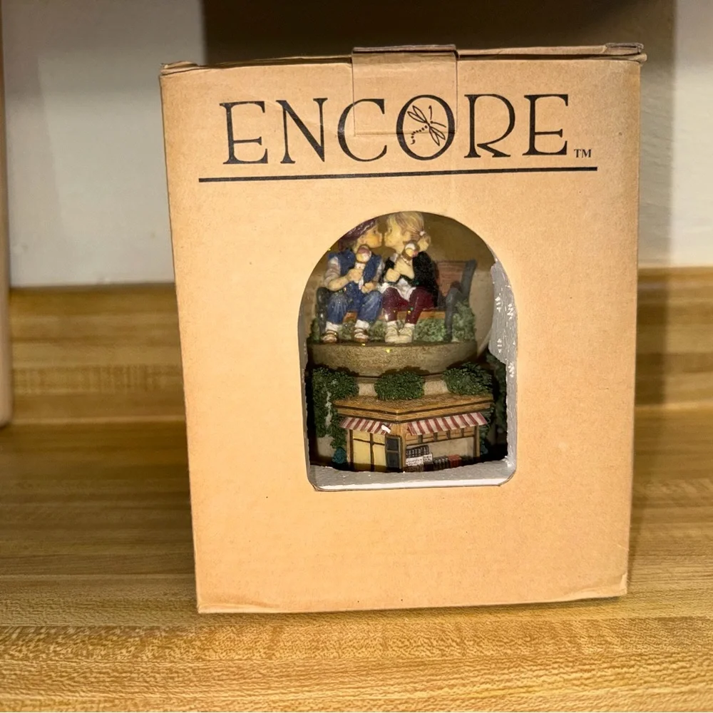 Encore 2002 Forever young Romantic Couple Snow Globe with Miniature Market Base